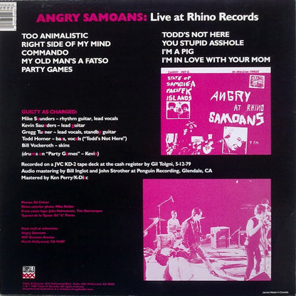 Angry Samoans - Live At Rhino Records [Vinyl] [Second Hand]