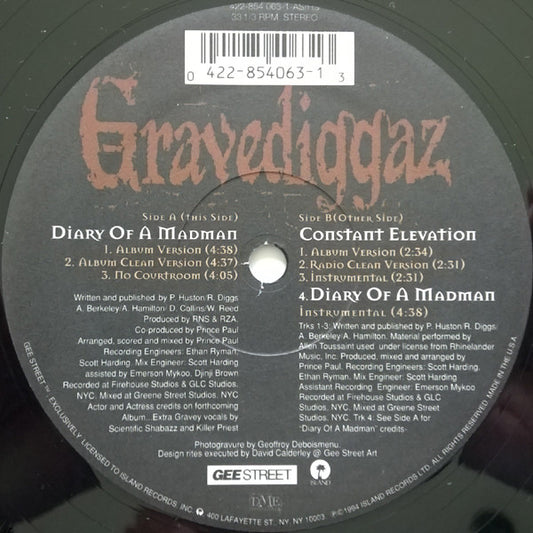Gravediggaz - Diary Of A Madman / Constant Elevation [12 Inch Single] [Second Hand]