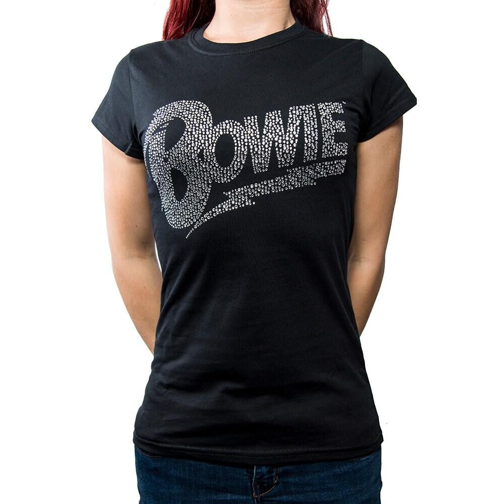 Bowie, David - Flash Logo Diamante (Black) Ladies Small [T-Shirt]