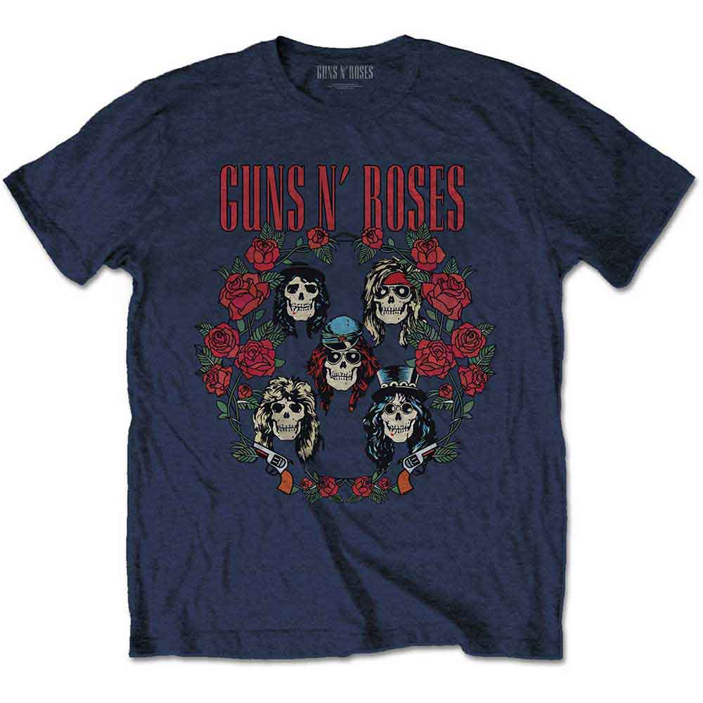 Guns N' Roses - Skulls Wreath (Navy) Large [T-Shirt]