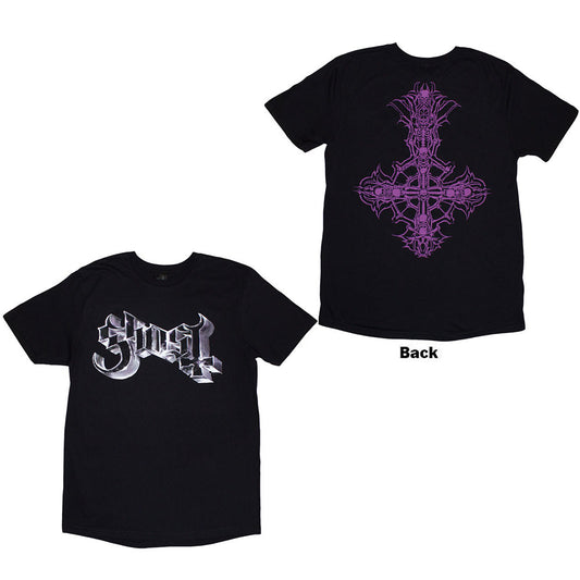 Ghost - Metal Logo and Purp Crucifix (Black) L [T-Shirt]