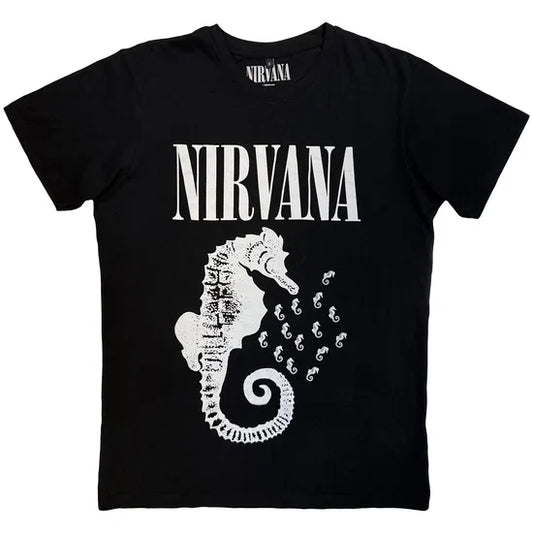 Nirvana - Seahorse and Logo Mono (Black) Medium [T-Shirt]