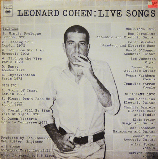 Cohen, Leonard - Live Songs [CD] [Second Hand]