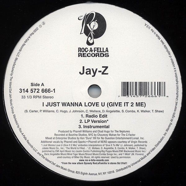 Jay-Z - I Just Wanna Love U (Give It 2 Me) / Par [12 Inch Single] [Second Hand]