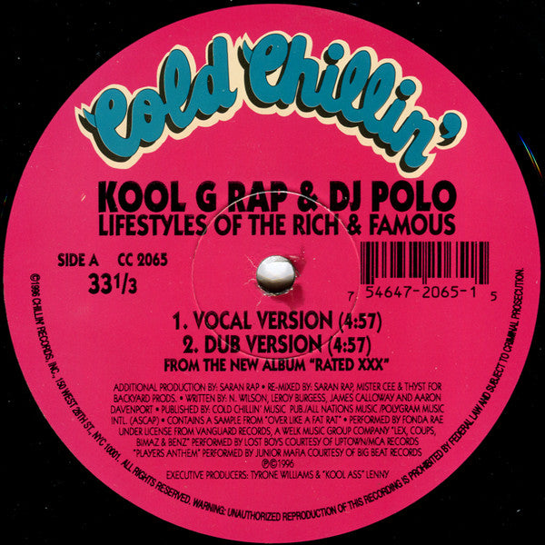 Kool G Rap and Dj Polo - Lifestyles Of The Rich and Famous [12 Inch Single] [Second Hand]