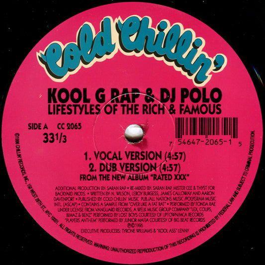 Kool G Rap and Dj Polo - Lifestyles Of The Rich and Famous [12 Inch Single] [Second Hand]