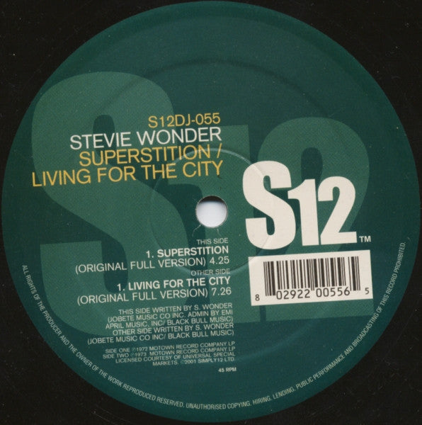Wonder, Stevie - Superstition / Living For The City [12 Inch Single] [Second Hand]