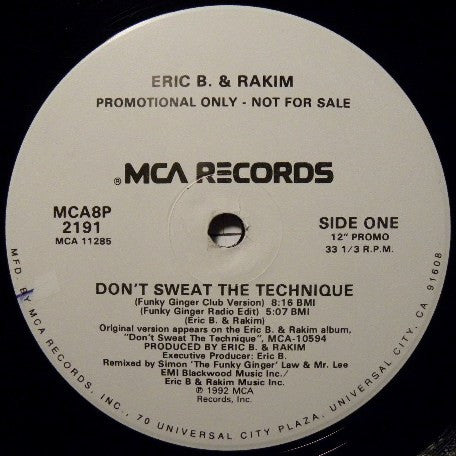 Eric B and Rakim - Don't Sweat The Technique [12 Inch Single] [Second Hand]