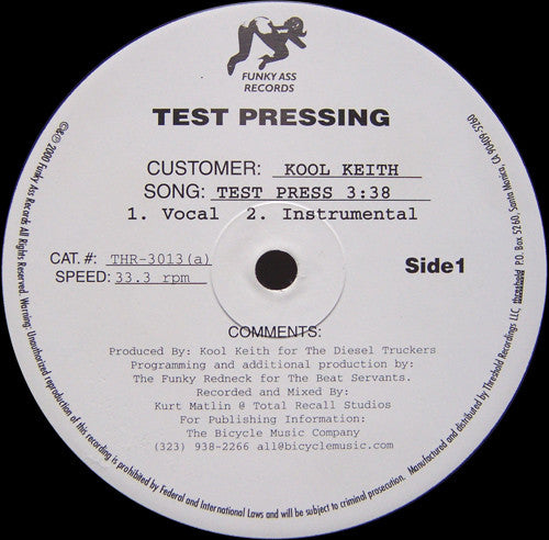 Kool Keith - Test Pressing [12 Inch Single] [Second Hand]